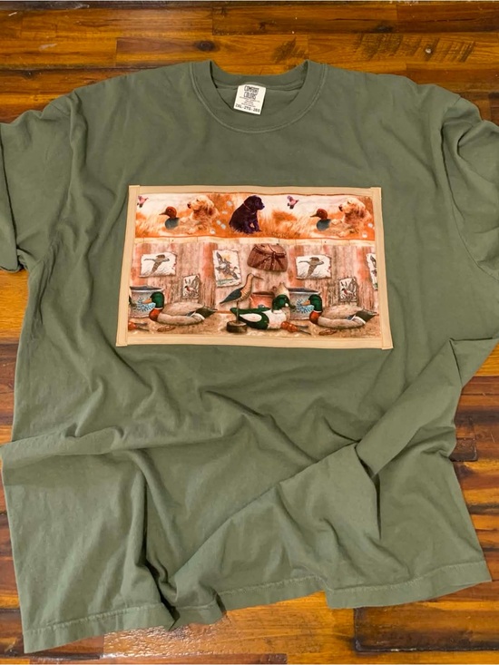 Comfort Colors Tops - Comfort Colors Olive Green Short Sleeve Tee with Vintage Duck & Hunting Panel